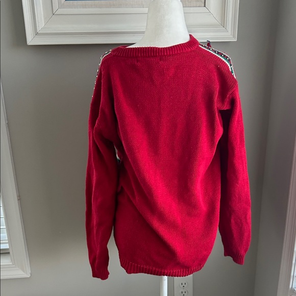 Vintage Red Holiday Christmas Tree Polar Bear Knit Cardigan Sweater Medium - Picture 4 of 11